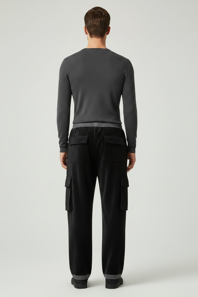 Pantalon Noir Cargo Ample Velours Homme Chaud - vue 2