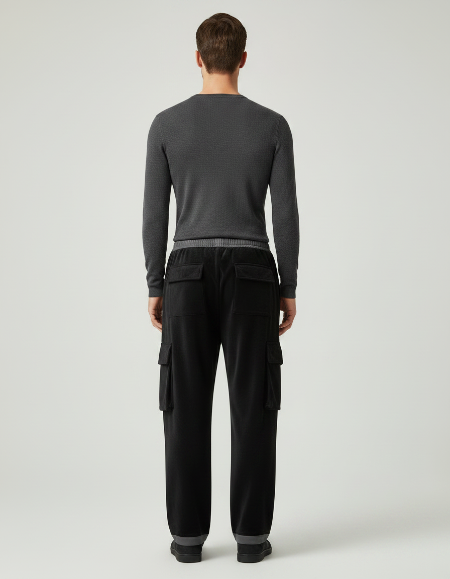 Pantalon Noir Cargo Ample Velours Homme Chaud - vue 2