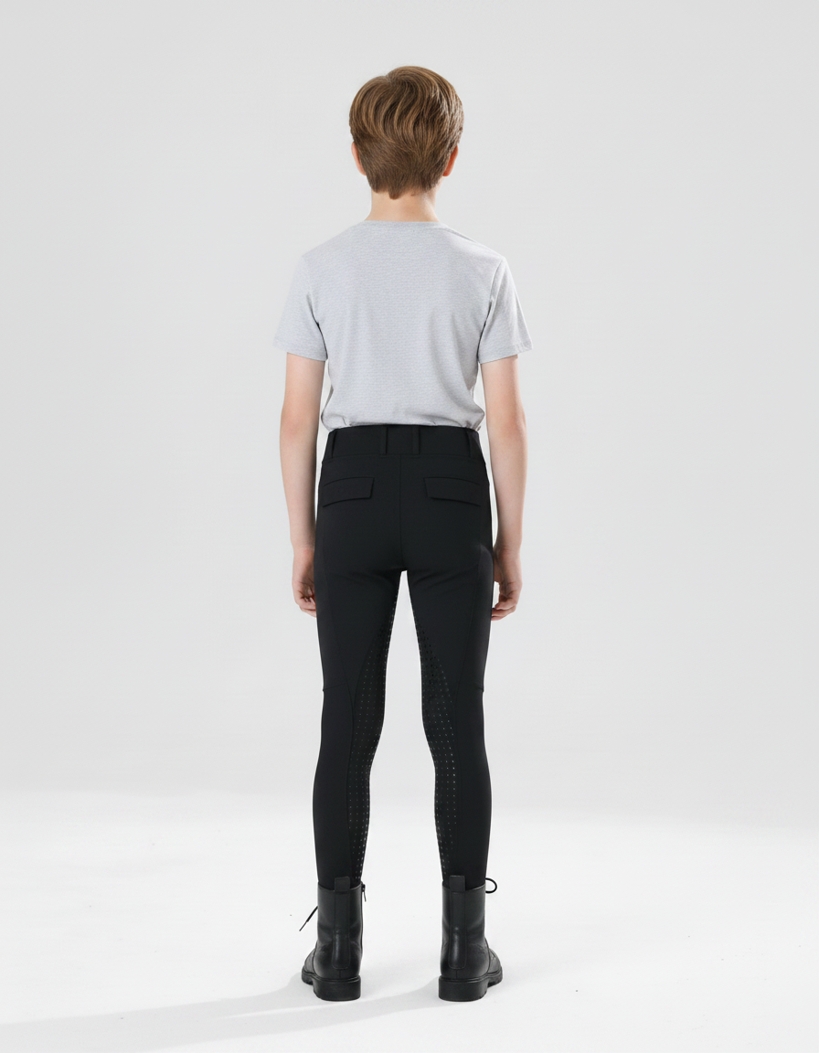 Pantalon Noir Équitation Enfant Silicone Adhérent Confortable - Polyester - vue 2