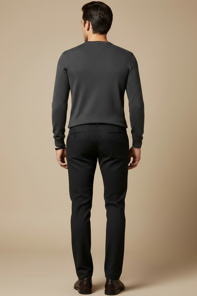 Pantalon Noir Homme Droit Slim Élégant Décontracté - Laine - vue 2