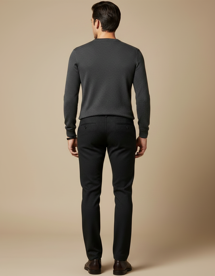 Pantalon Noir Homme Droit Slim Élégant Décontracté - Laine - vue 2