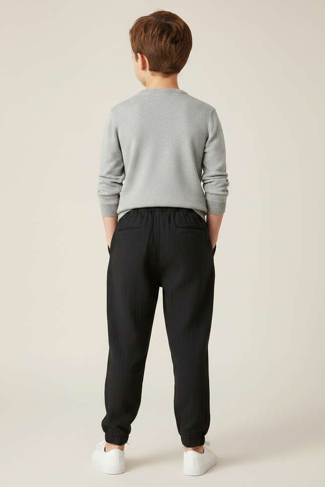 Pantalon Noir Jogger Coton Lin Ample Garçon - vue 2