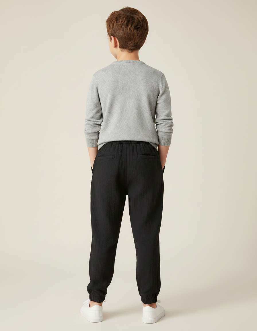 Pantalon Noir Jogger Coton Lin Ample Garçon - vue 2