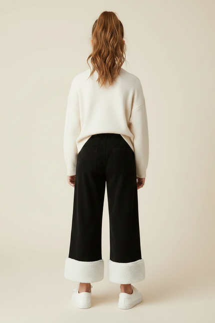 Pantalon Noir Côtelé Large Doublé Sherpa Enfant - Cordé - vue 2