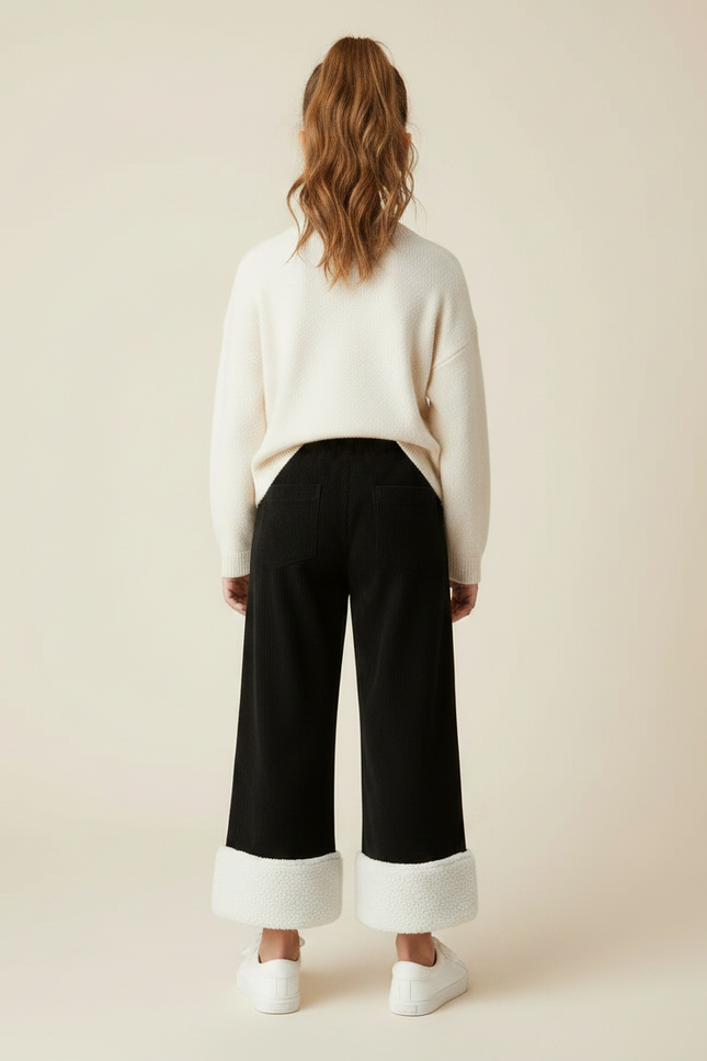 Pantalon Noir Côtelé Large Doublé Sherpa Enfant - Cordé - vue 2