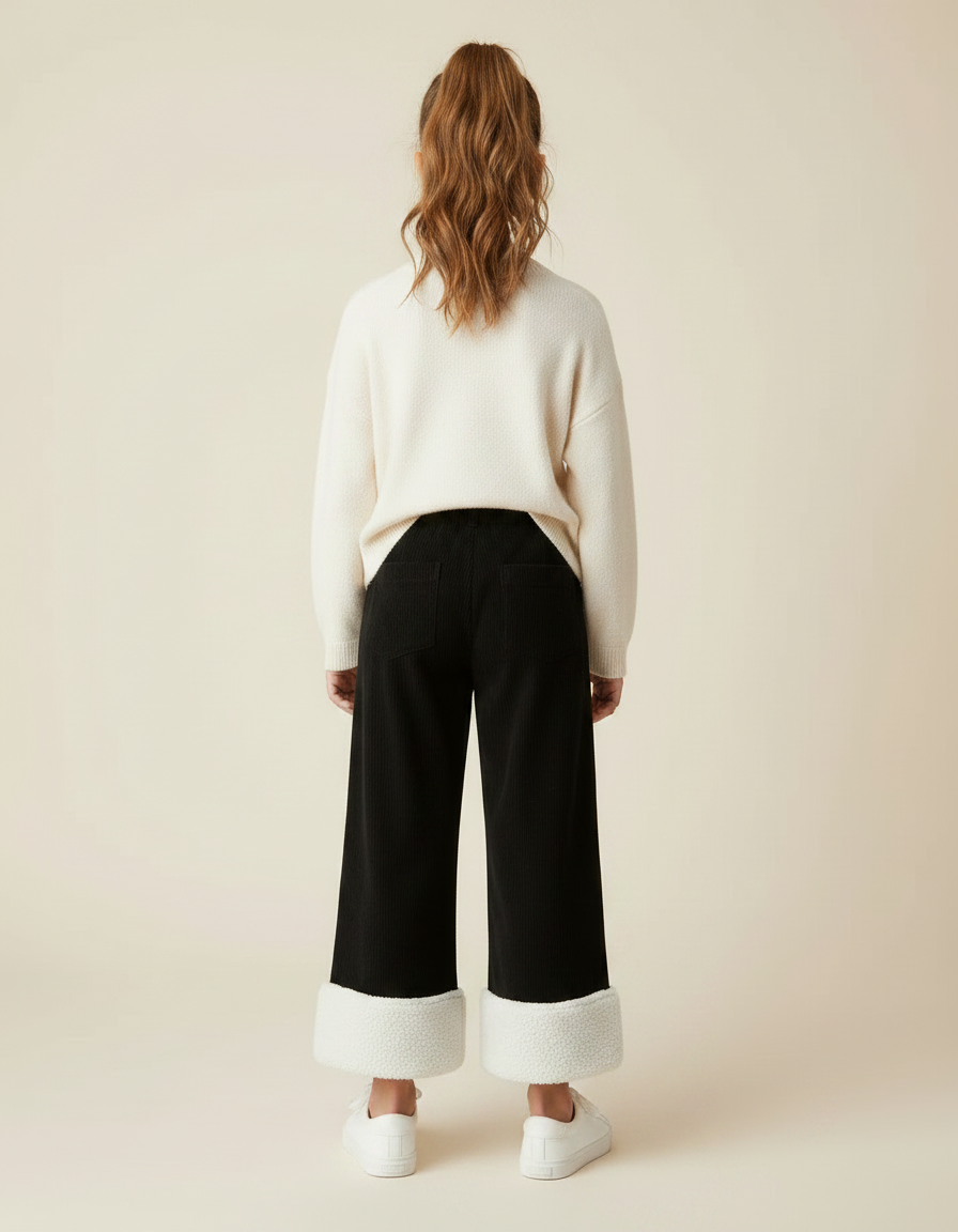 Pantalon Noir Côtelé Large Doublé Sherpa Enfant - Cordé - vue 2
