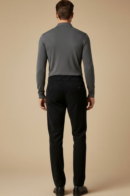 Pantalon Noir Côtelé Droit Homme Élégant Décontracté - Cordé - vue 2