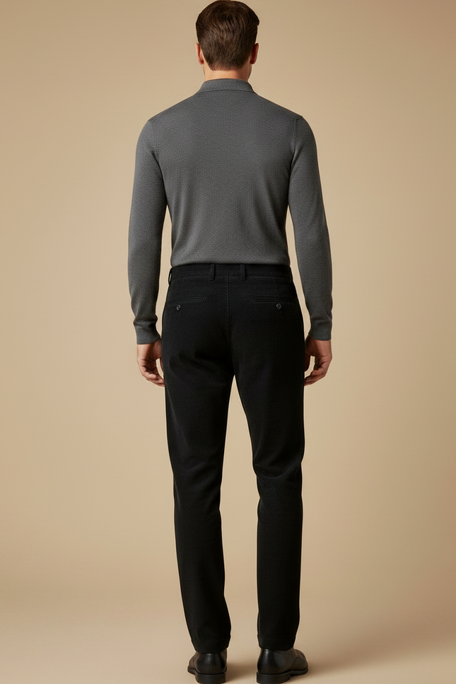 Pantalon Noir Côtelé Droit Homme Élégant Décontracté - Cordé - vue 2