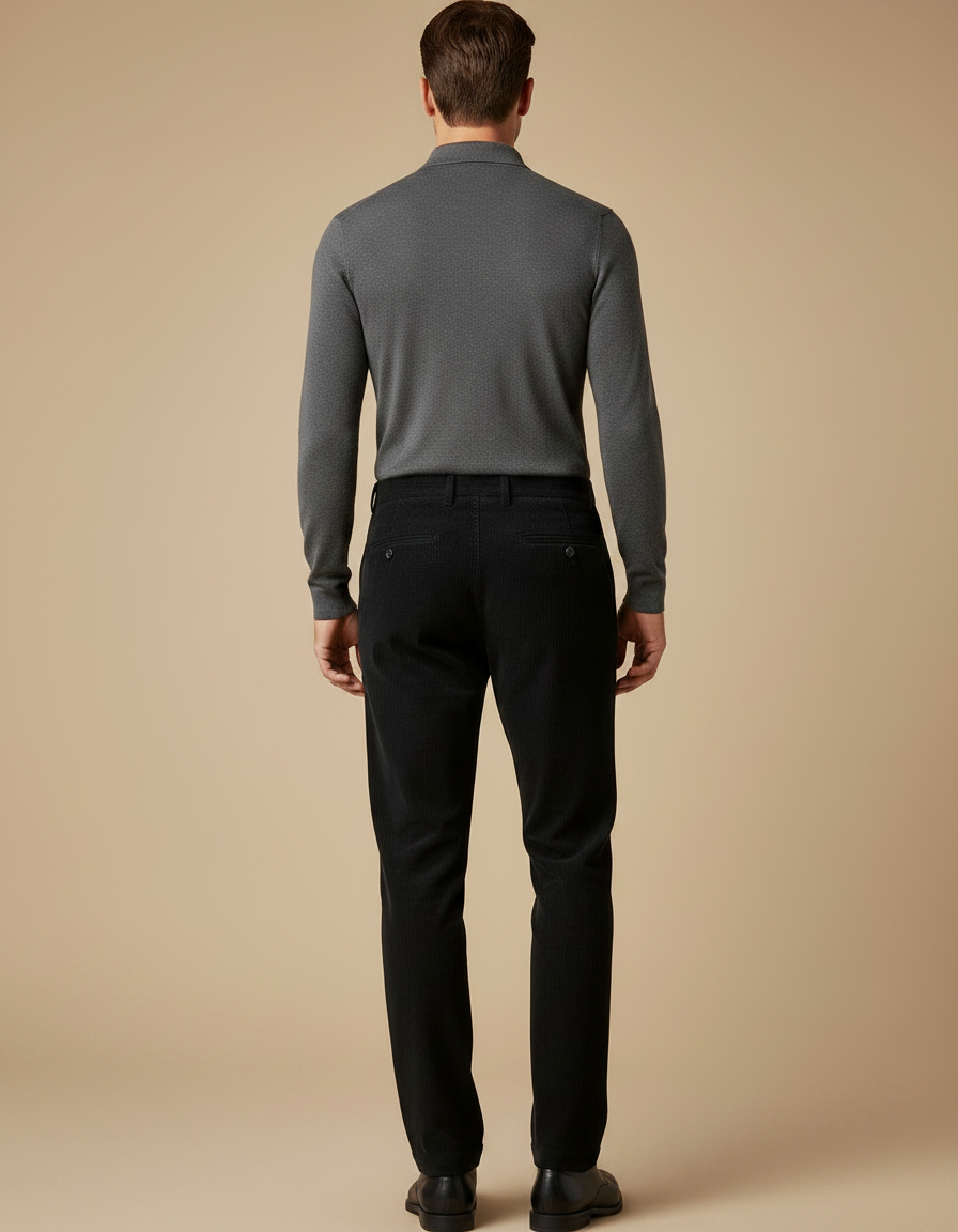 Pantalon Noir Côtelé Droit Homme Élégant Décontracté - Cordé - vue 2