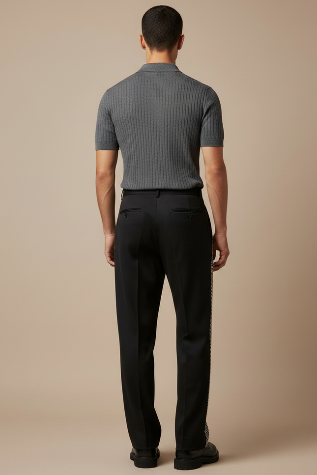 Pantalon Noir Strass Décontracté Large Homme Élégant - Gabardine - vue 2