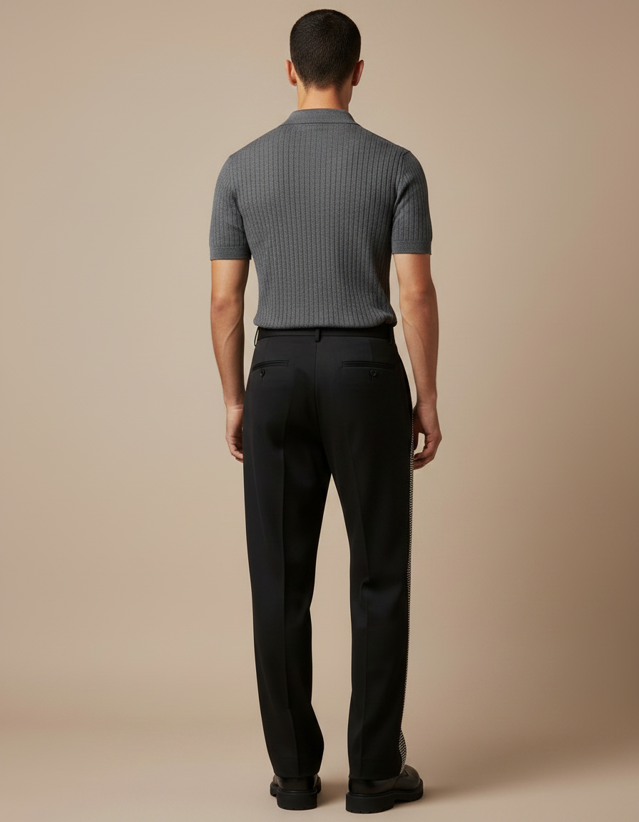 Pantalon Noir Strass Décontracté Large Homme Élégant - Gabardine - vue 2