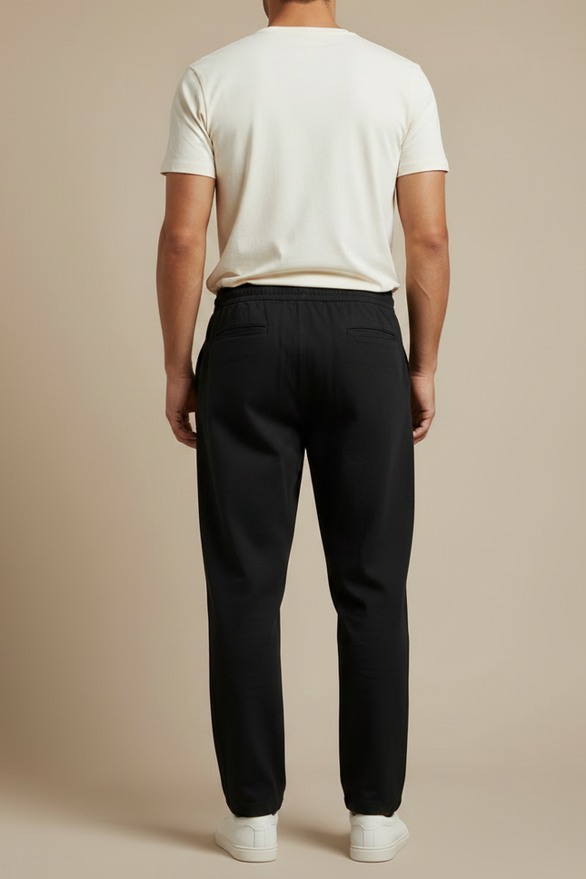 Pantalon Noir Coton Lin Droit Décontracté Homme - vue 2
