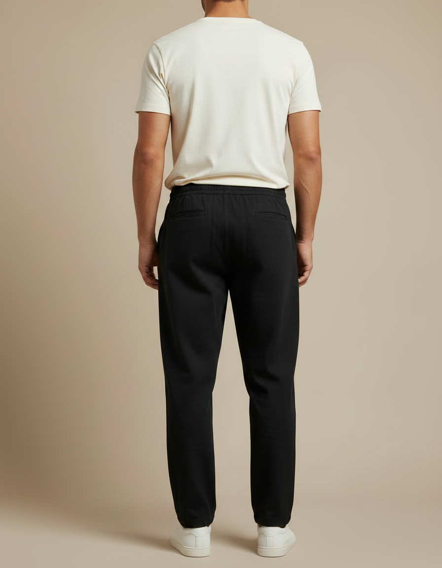 Pantalon Noir Coton Lin Droit Décontracté Homme - vue 2