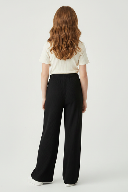 Pantalon Noir Côtelé Ample Confortable Fille - Maille - vue 2
