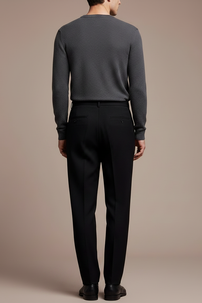 Pantalon Noir Plissé Droit Élégant Homme - Gabardine - vue 2