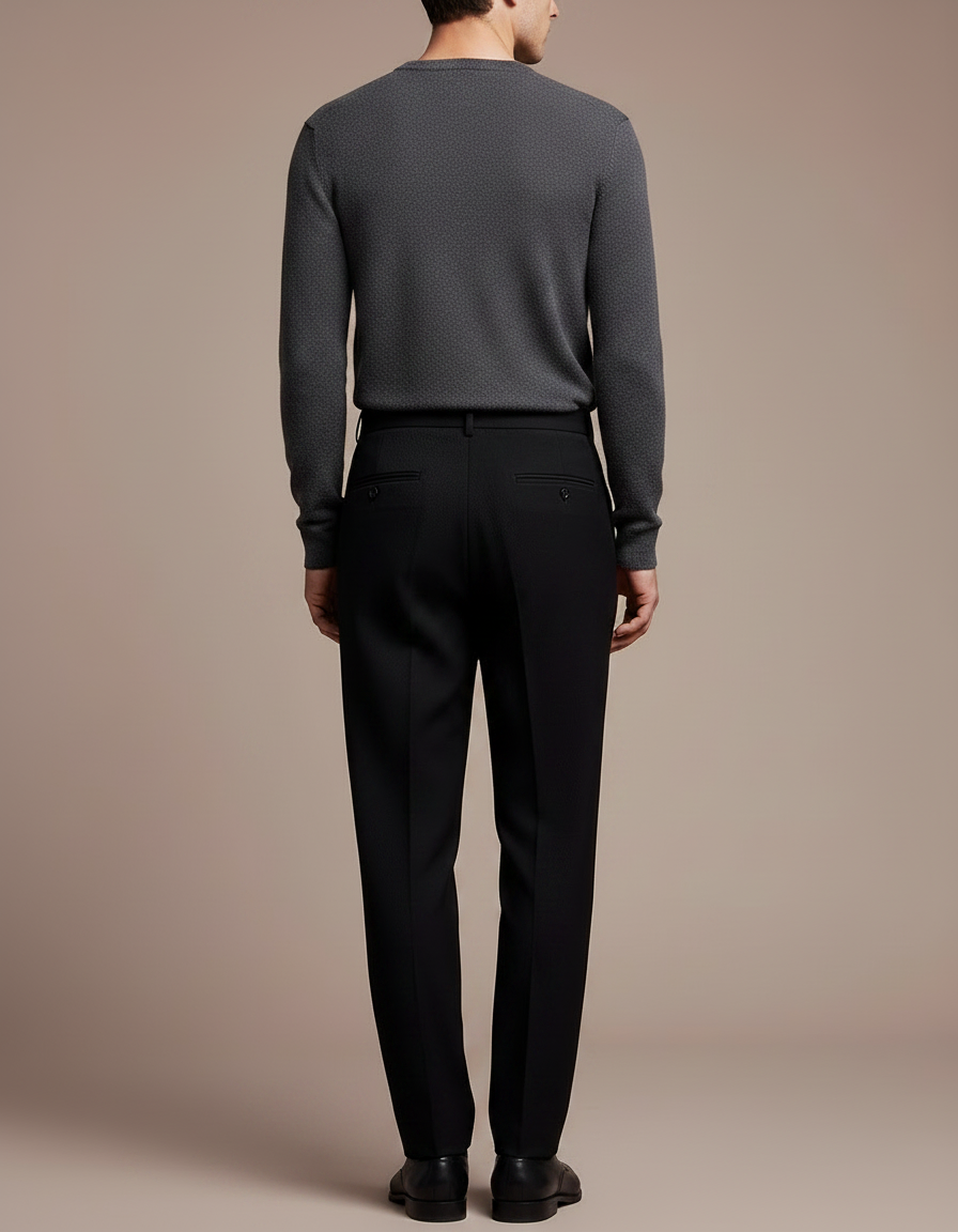 Pantalon Noir Plissé Droit Élégant Homme - Gabardine - vue 2