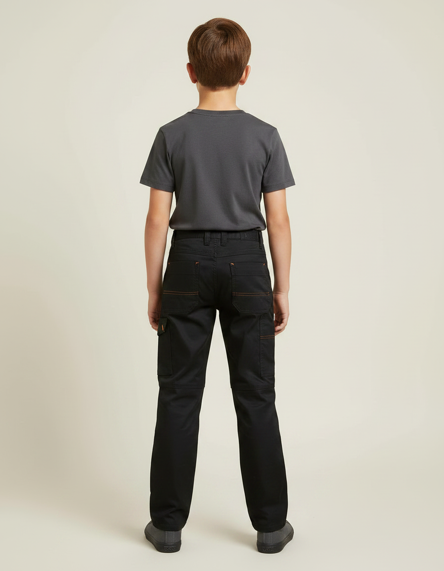 Pantalon Noir Cargo Enfant Robuste Multi-poches - Toile - vue 2