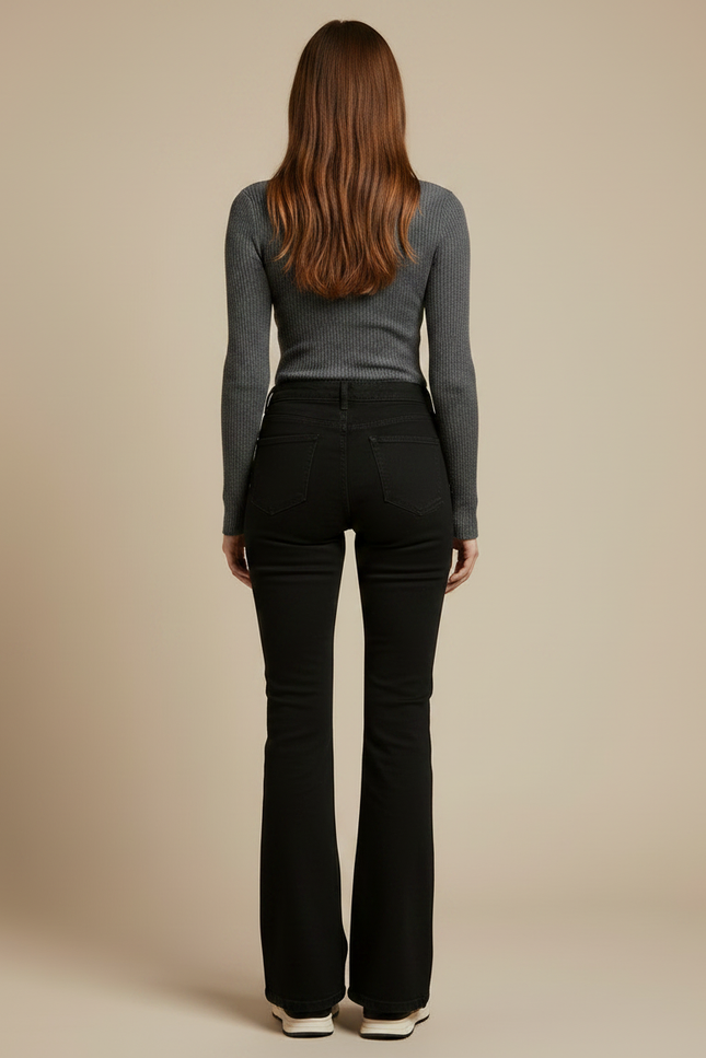 Pantalon Noir Évasé Taille Haute Denim Femme - Jean - vue 2