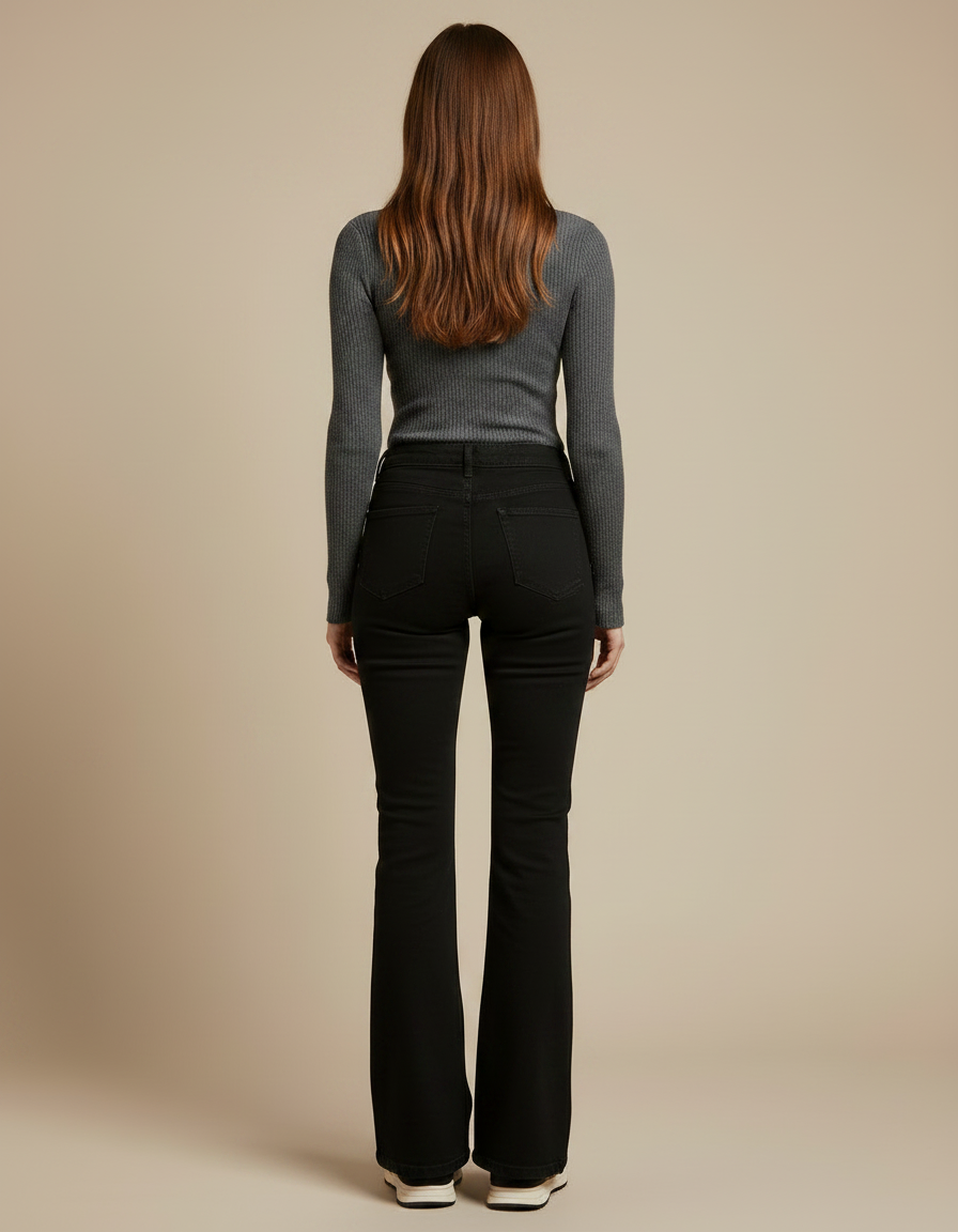Pantalon Noir Évasé Taille Haute Denim Femme - Jean - vue 2