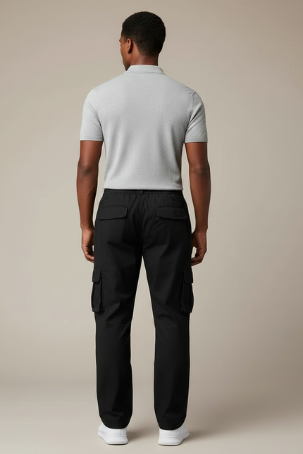 Pantalon Noir Cargo Ample Décontracté Homme - Toile - vue 2