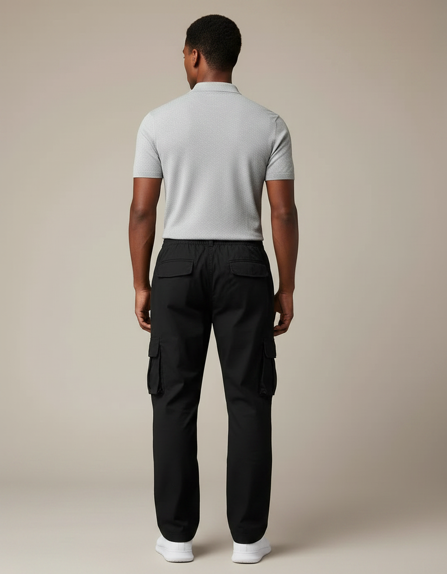 Pantalon Noir Cargo Ample Décontracté Homme - Toile - vue 2