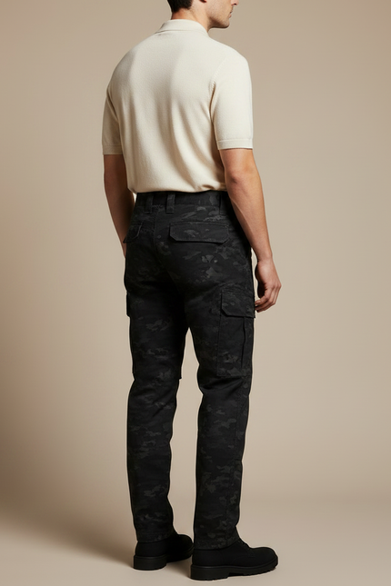 Pantalon Noir Camouflage Multi-poches Décontracté Homme - Toile - vue 2