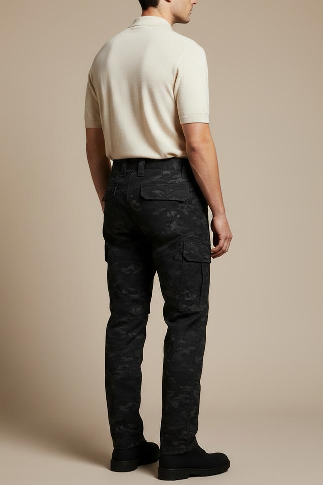 Pantalon Noir Camouflage Multi-poches Décontracté Homme - Toile - vue 2