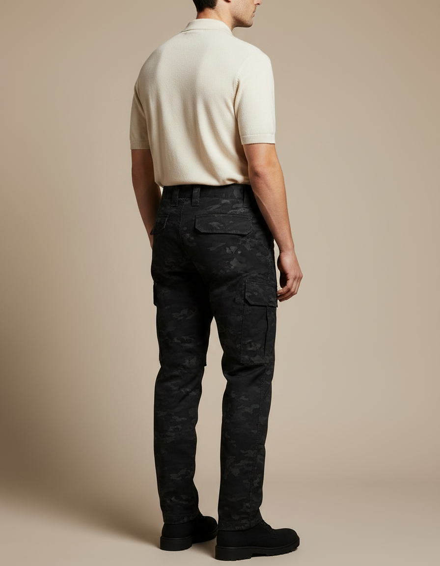 Pantalon Noir Camouflage Multi-poches Décontracté Homme - Toile - vue 2