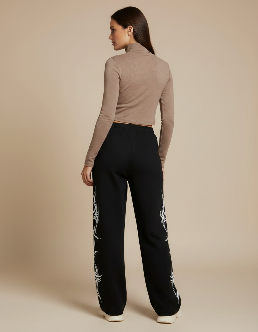 Pantalon Femme Noir Et Blanc - Molleton - vue 2