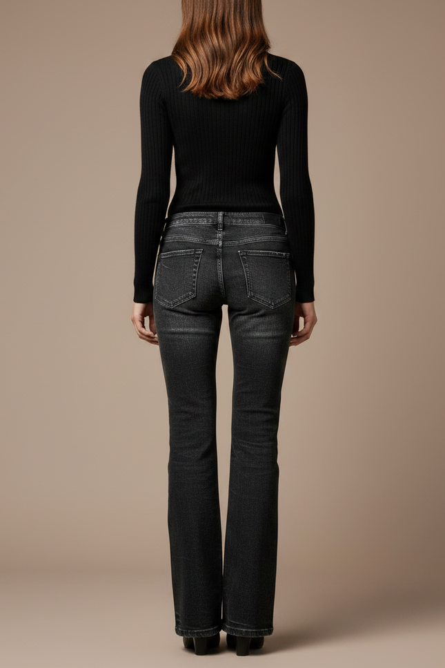 Pantalon Noir Distressed Lacets Évasé Femme - Jean - vue 2