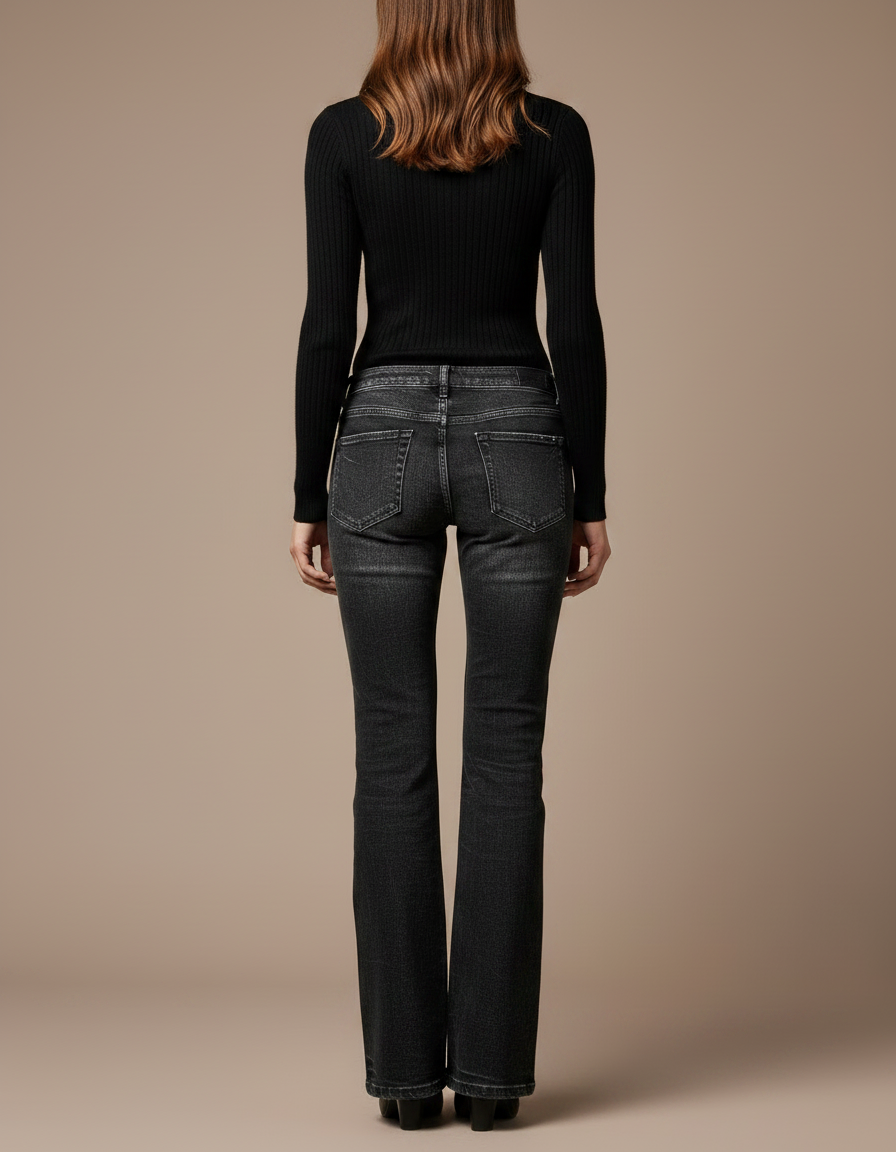 Pantalon Noir Distressed Lacets Évasé Femme - Jean - vue 2