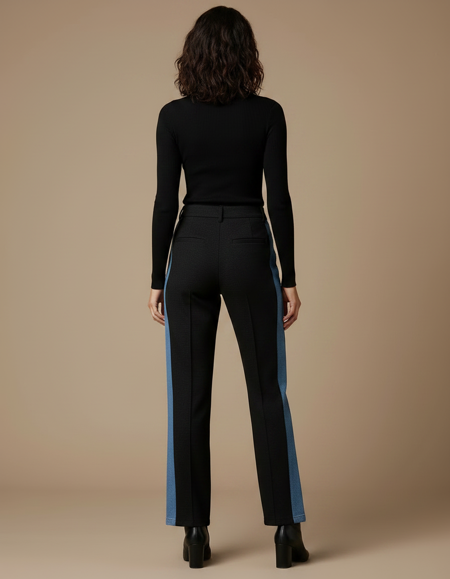 Pantalon Noir Boutons Latéraux Jean Décontracté Femme - vue 2
