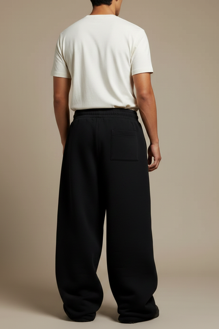 Pantalon Noir Ample Décontracté Cordon Sportif - Molleton - vue 2