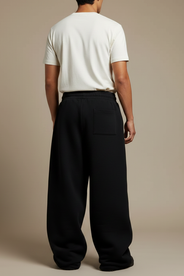 Pantalon Noir Ample Décontracté Cordon Sportif - Molleton - vue 2