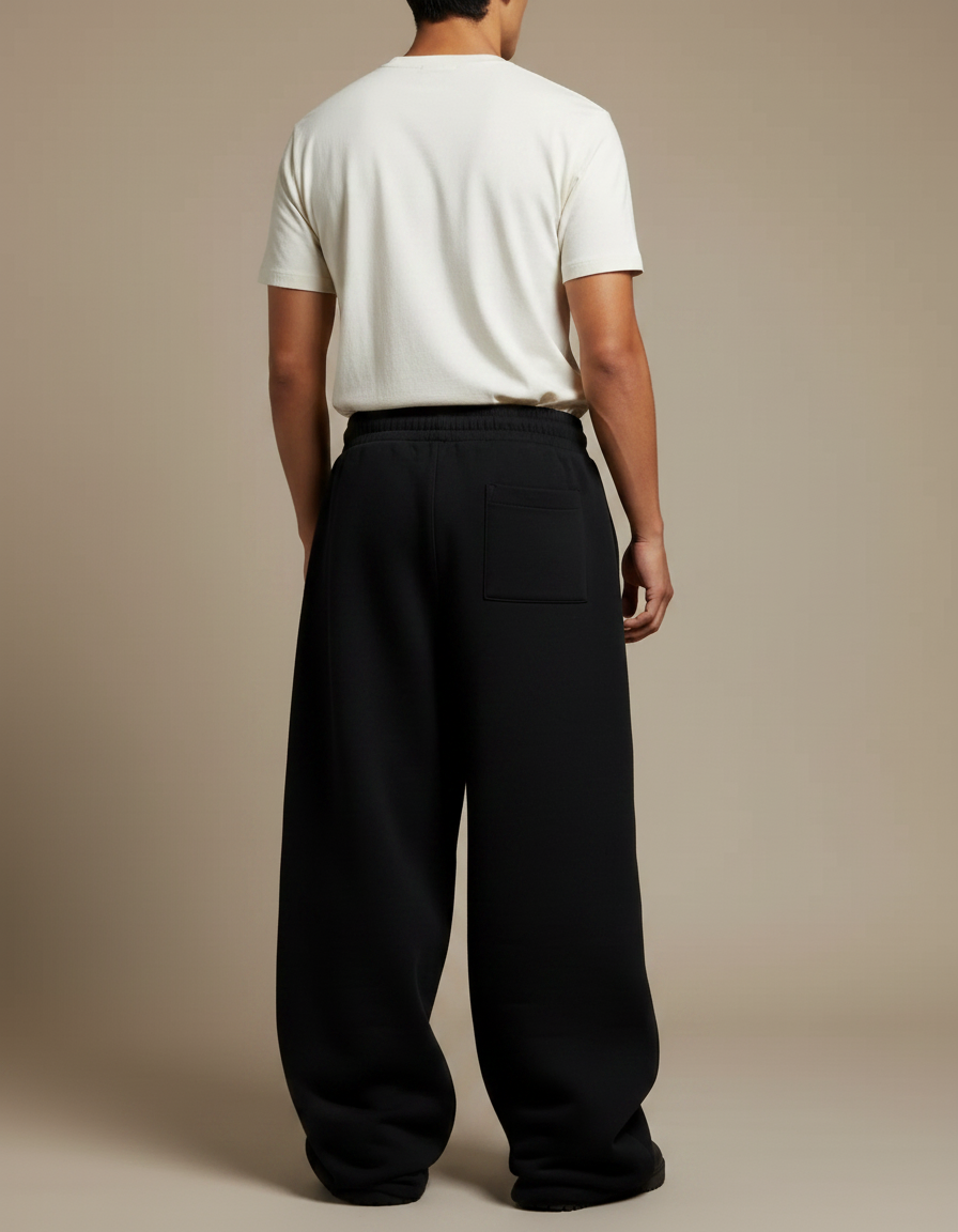 Pantalon Noir Ample Décontracté Cordon Sportif - Molleton - vue 2