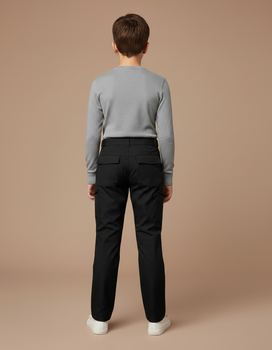 Pantalon Noir Enfant Cargo Résistant Confortable - Gabardine - vue 2