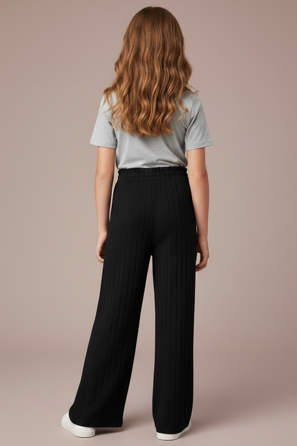 Pantalon Noir Large Plissé Confortable Fille - Maille - vue 2