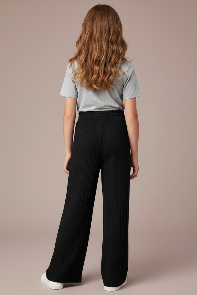 Pantalon Noir Large Plissé Confortable Fille - Maille - vue 2
