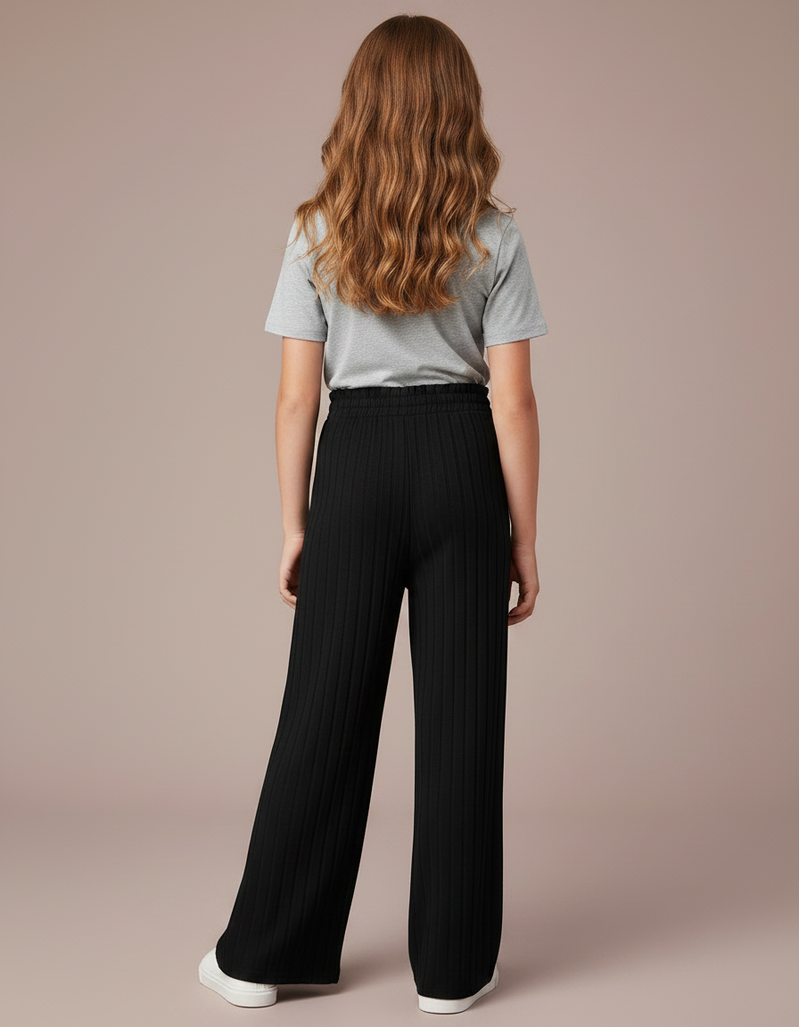Pantalon Noir Large Plissé Confortable Fille - Maille - vue 2