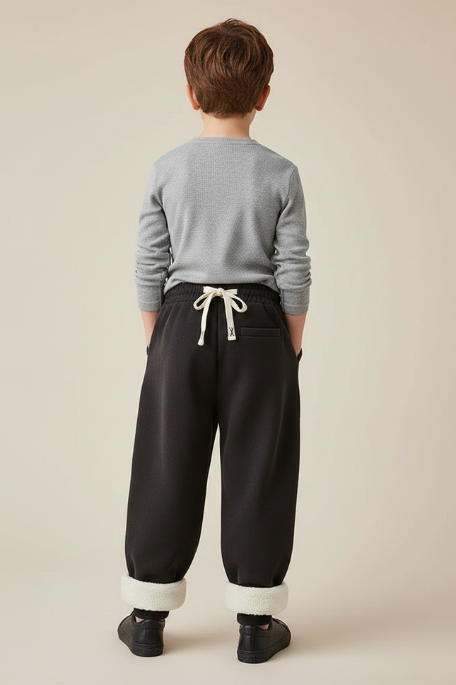 Pantalon Noir Ample Molletonné Doublé Sherpa Enfant - vue 2