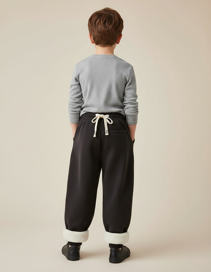 Pantalon Noir Ample Molletonné Doublé Sherpa Enfant - vue 2