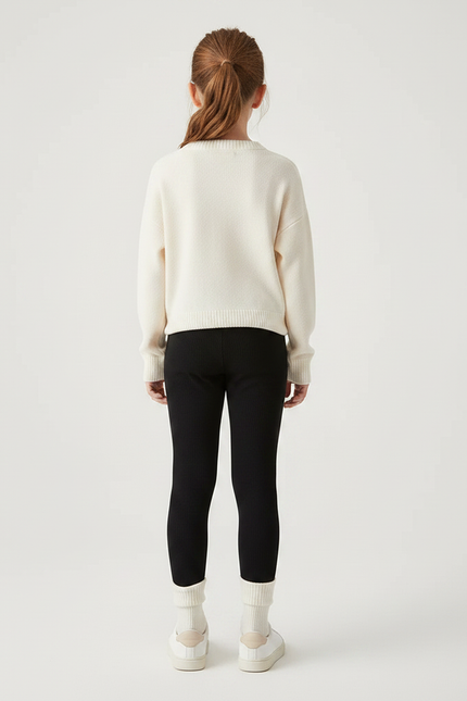 Pantalon Noir Côtelé Épais Fille - Maille - vue 2