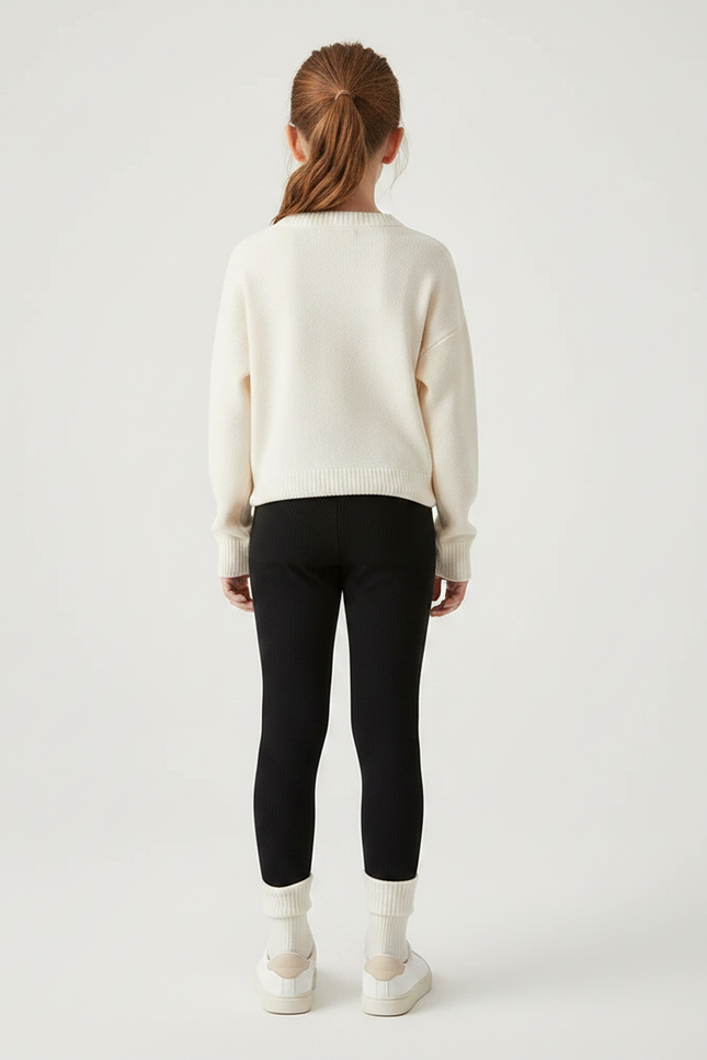 Pantalon Noir Côtelé Épais Fille - Maille - vue 2