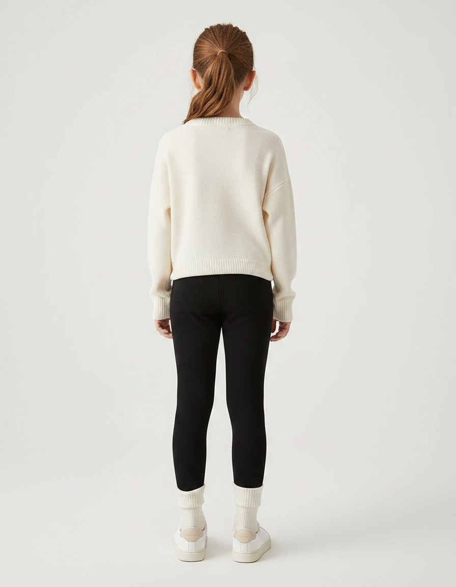 Pantalon Noir Côtelé Épais Fille - Maille - vue 2