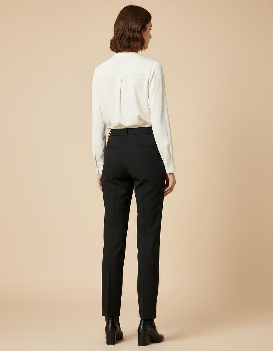 Pantalon Noir Femme Droit Taille Haute Élégant - Gabardine - vue 2