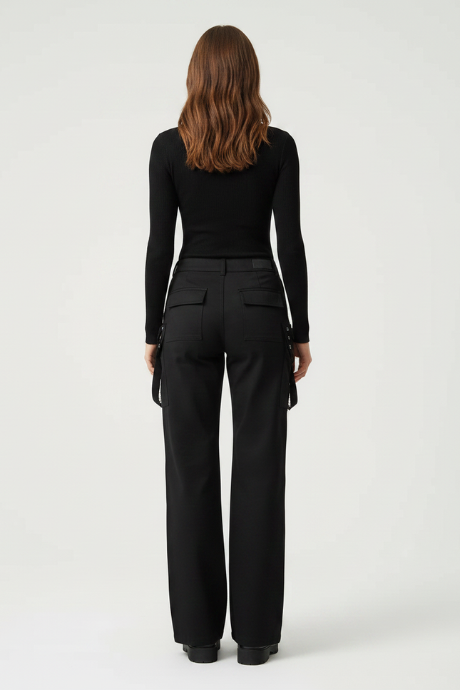 Pantalon Noir Cargo Chaînes Gothique Ample Femme - Gabardine - vue 2