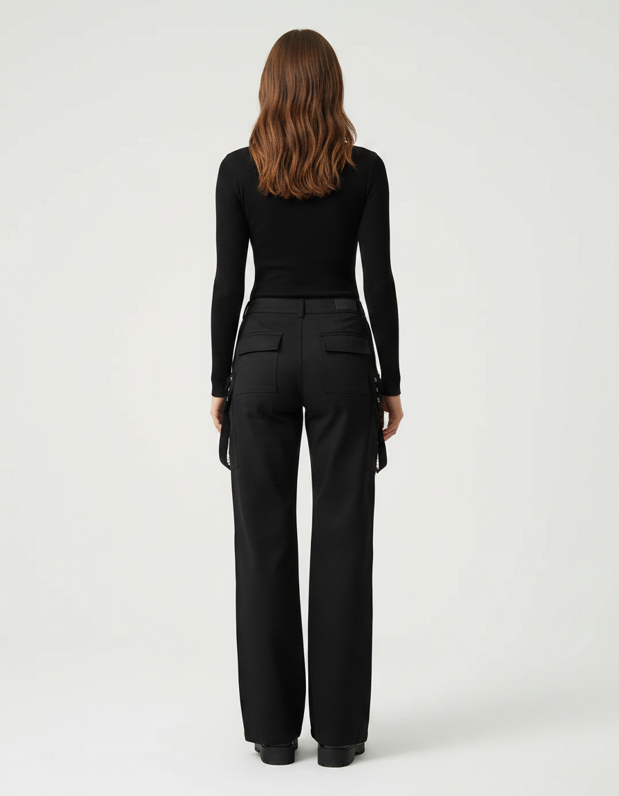 Pantalon Noir Cargo Chaînes Gothique Ample Femme - Gabardine - vue 2