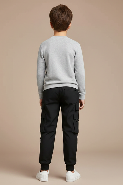 Pantalon Noir Cargo Enfant Multi-poches Décontracté - Polyester - vue 2