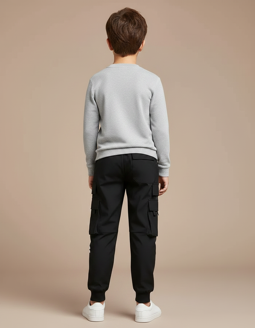 Pantalon Noir Cargo Enfant Multi-poches Décontracté - Polyester - vue 2