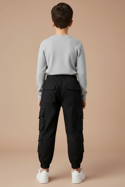 Pantalon Noir Cargo Garçon Décontracté Multi-Poches - Toile - vue 2